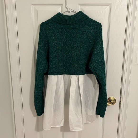 Anthropologie Green Mixed Media Turtleneck Cable Knit Sweater NWT Size Large - Picture 7 of 11